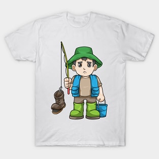 Angler with Fishing rod & Bucket T-Shirt